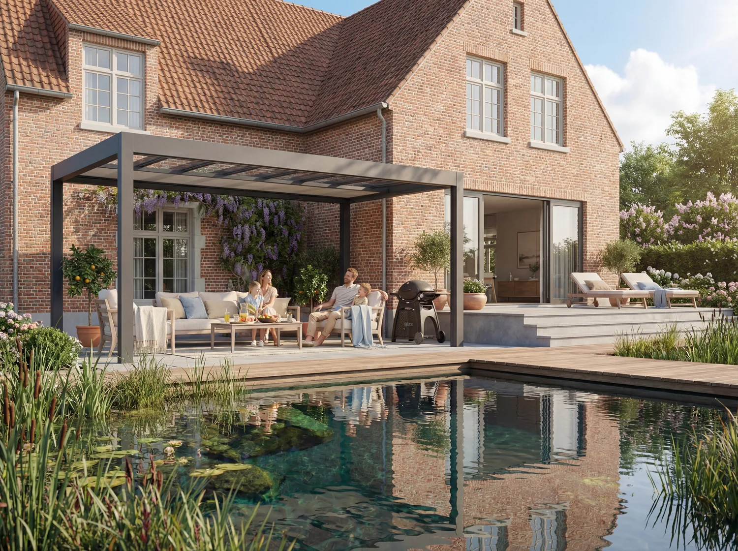 Pergola Calista sur mesure en aluminium pour transformer une terrasse en espace de vie extérieur élégant, confortable et protégé toute l’année.